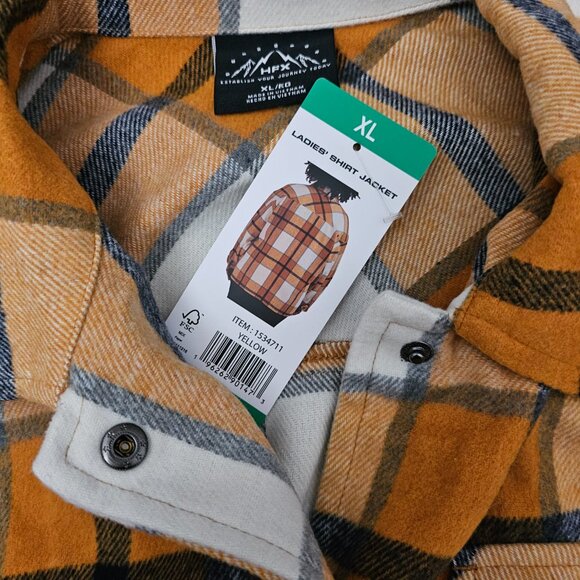 HFX Plaid Flannel Oversized Shacket Front Snap Shirt Jacket New Womens Yellow XL - Picture 6 of 13